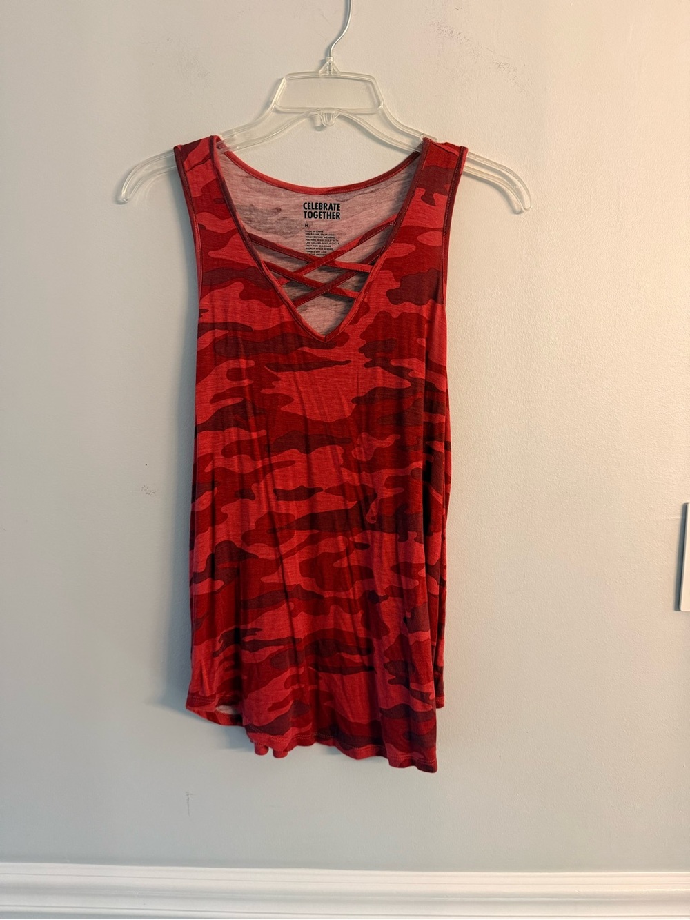 Celebrate Together Red Camo Crisscross V-Neck Tank
